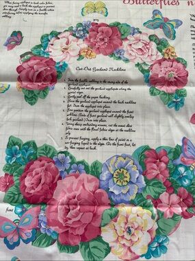 Vintage V.I.P. Cranston Butterflies ’n Blooms Appliqués Fabric Panel Floral